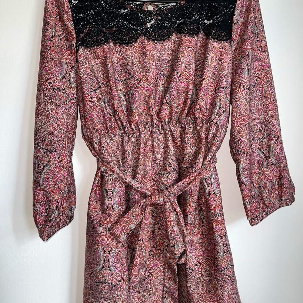 Motherhood maternity Paisley Print Dress with Black Lace Detail